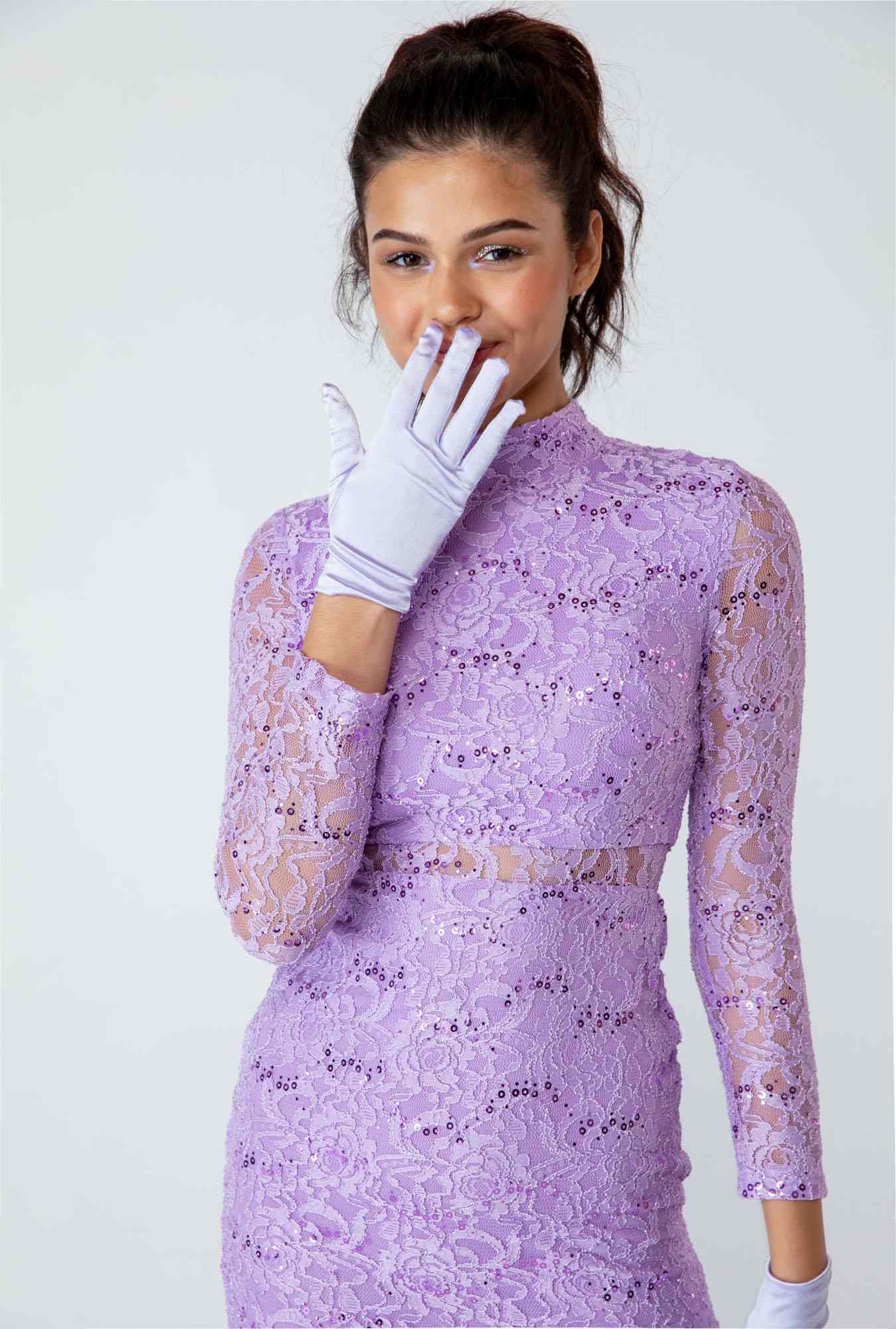 Formal Dresses Long Sleeve Lace Fitted Sequin Formal Dress Eureka Fashion 2095 Lilac