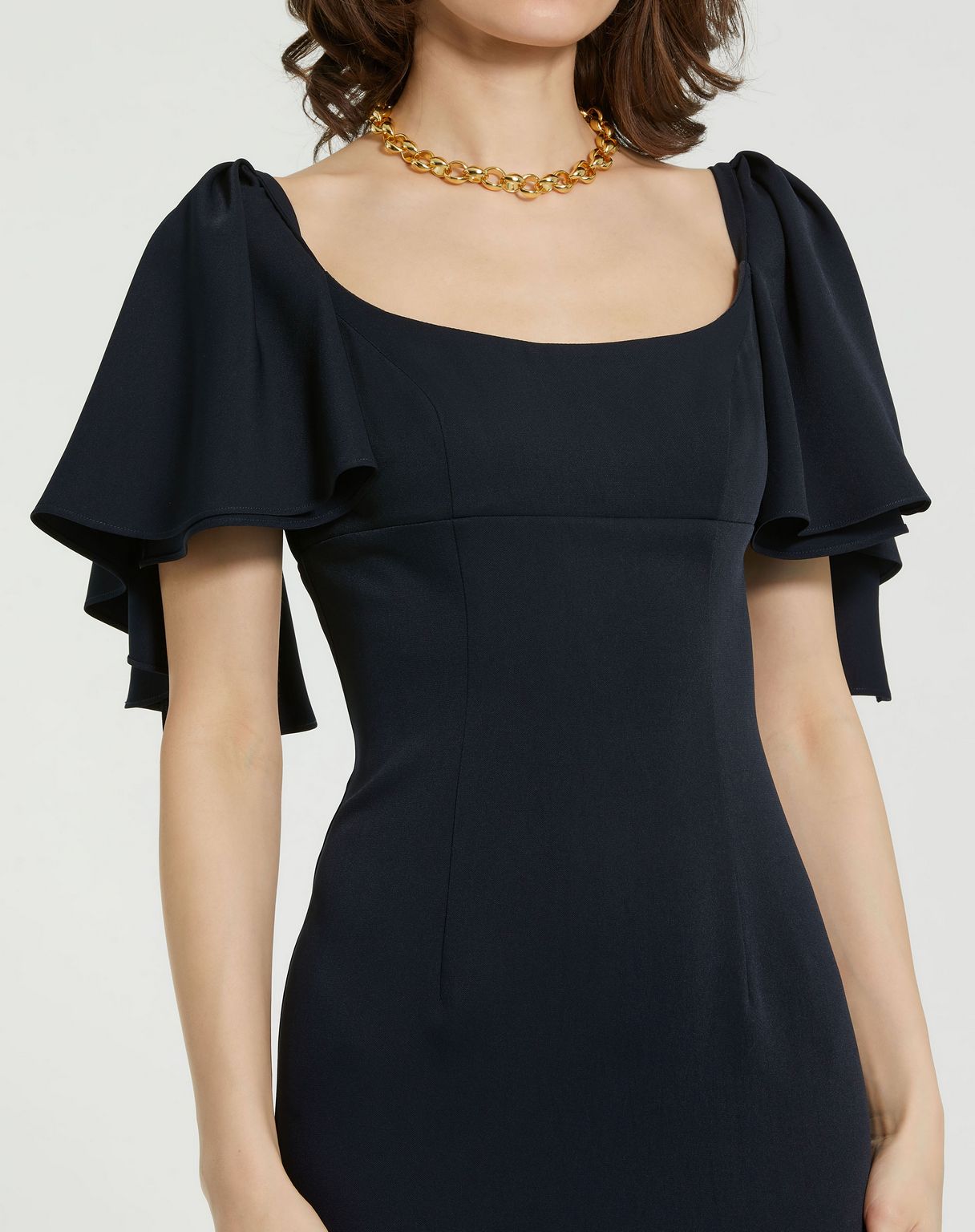 Formal Dresses Tea Length Formal Ruffle Dress Navy