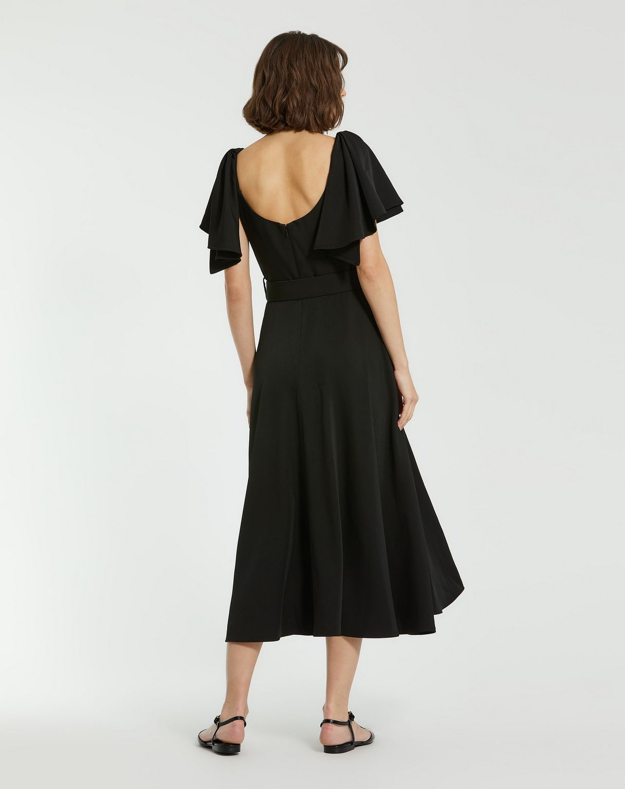 Mac Duggal 20977 Ruffle Sleeve Tea Length Formal Dress