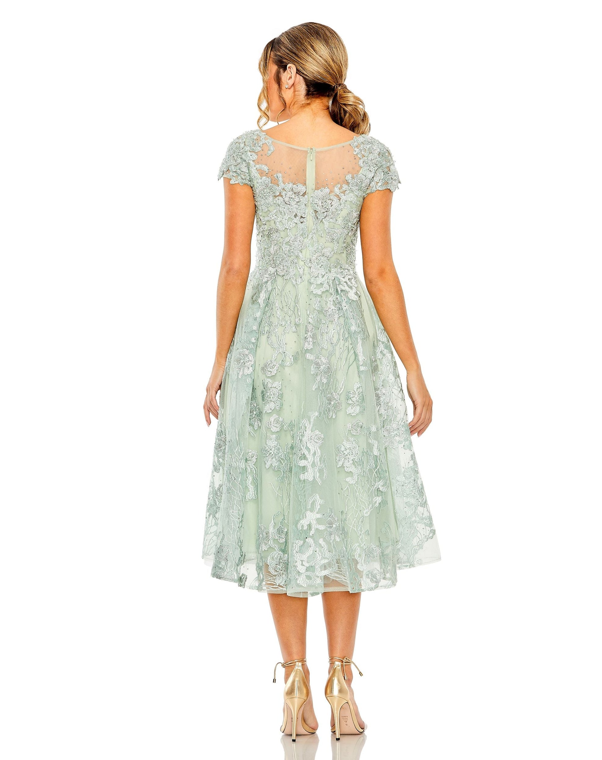 Mac Duggal 20978 Floral Formal A Line Midi Dress