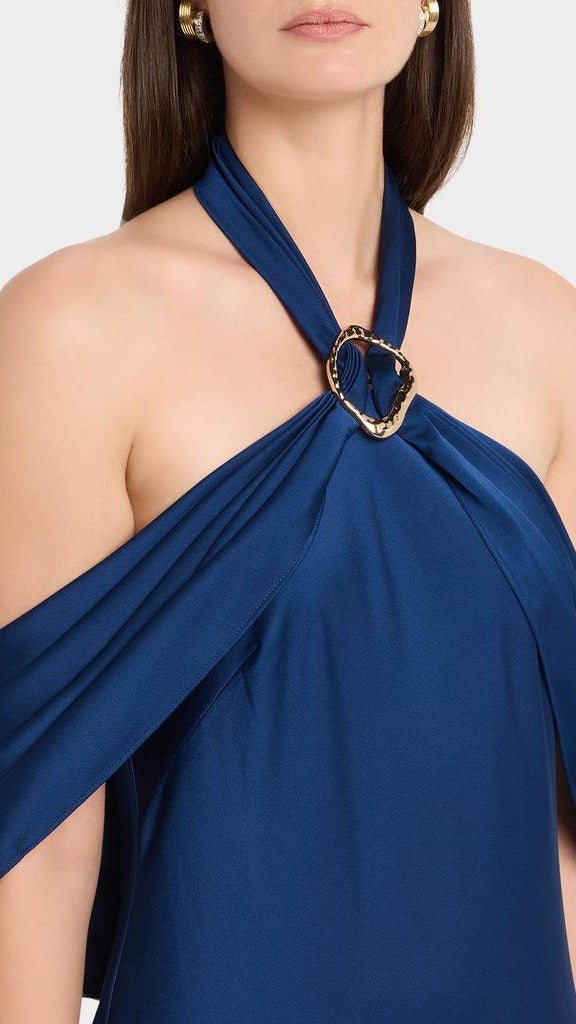 Aidan Mattox Satin Draped Shawl Halter Gown 209933