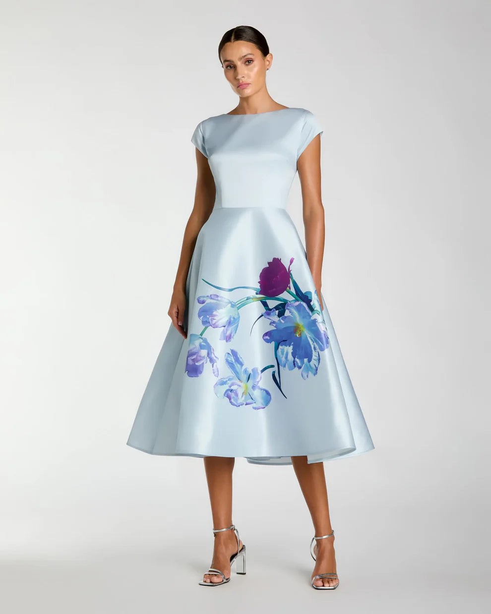 Cocktail Dresses A Line Floral Print Cocktail Midi Dress Periwinkle Multi