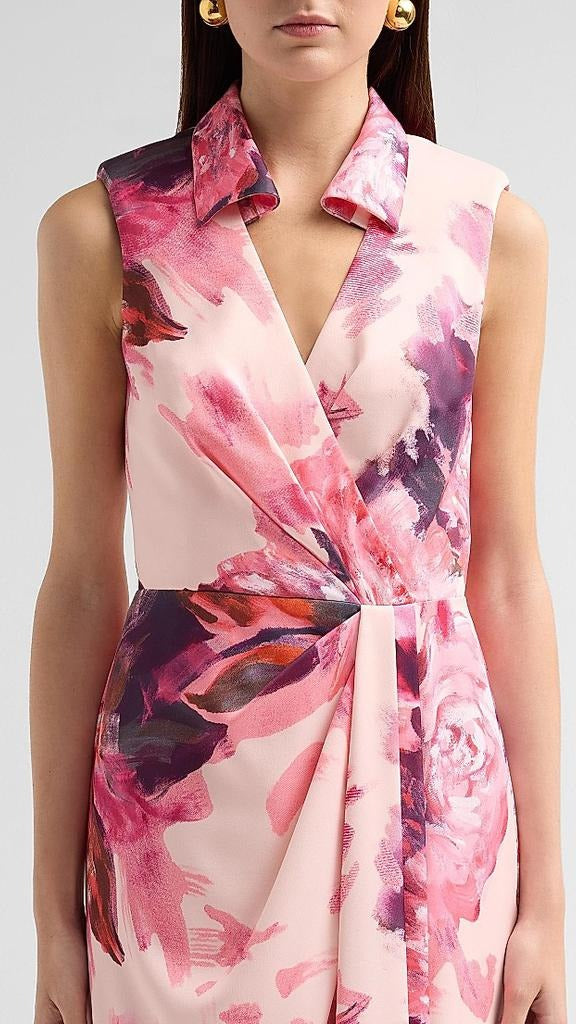 Aidan Mattox Floral Sateen Mock Wrap Maxi Dress 209981