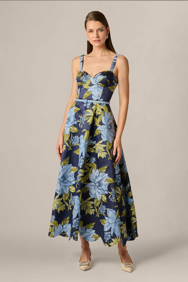 Aidan Mattox Floral Jacquard Sweetheart Scalloped Ankle Dress 209996