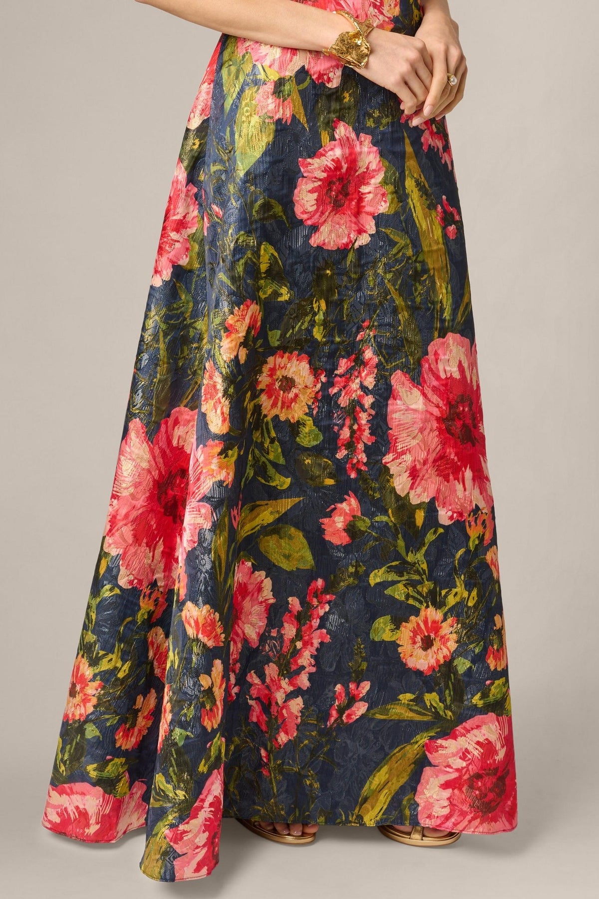 Aidan Mattox Floral Jacquard Plunge Neck Halter Ballgown 210039