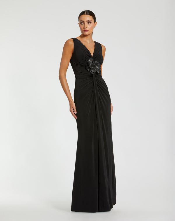 V-Neck Floor-Length Jersey Formal Floral Gown Mac Duggal 21005