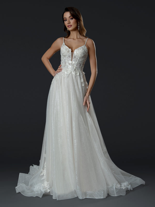 Sequin Long A Line Lace Wedding Dress