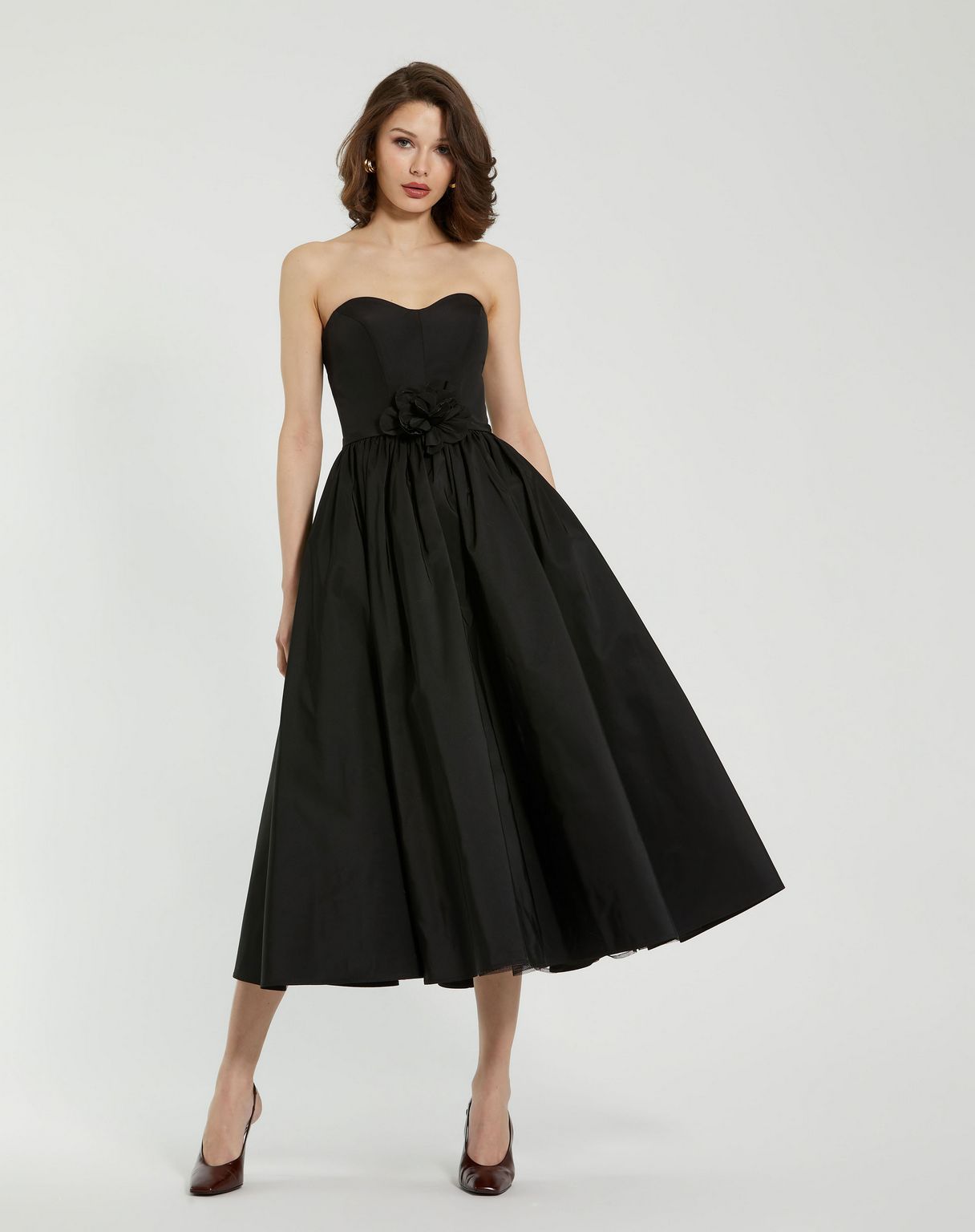 Formal Dresses A Line Tea Length Floral Detail Formal Dress Black