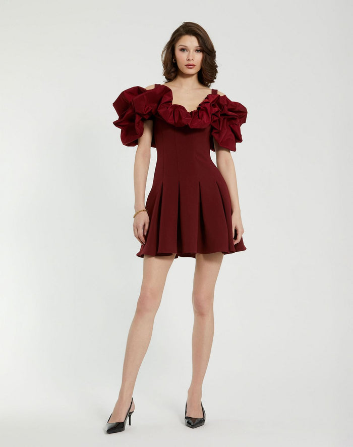 Cocktail Dresses Short Ruffle Detail Cocktail Dress Oxblood