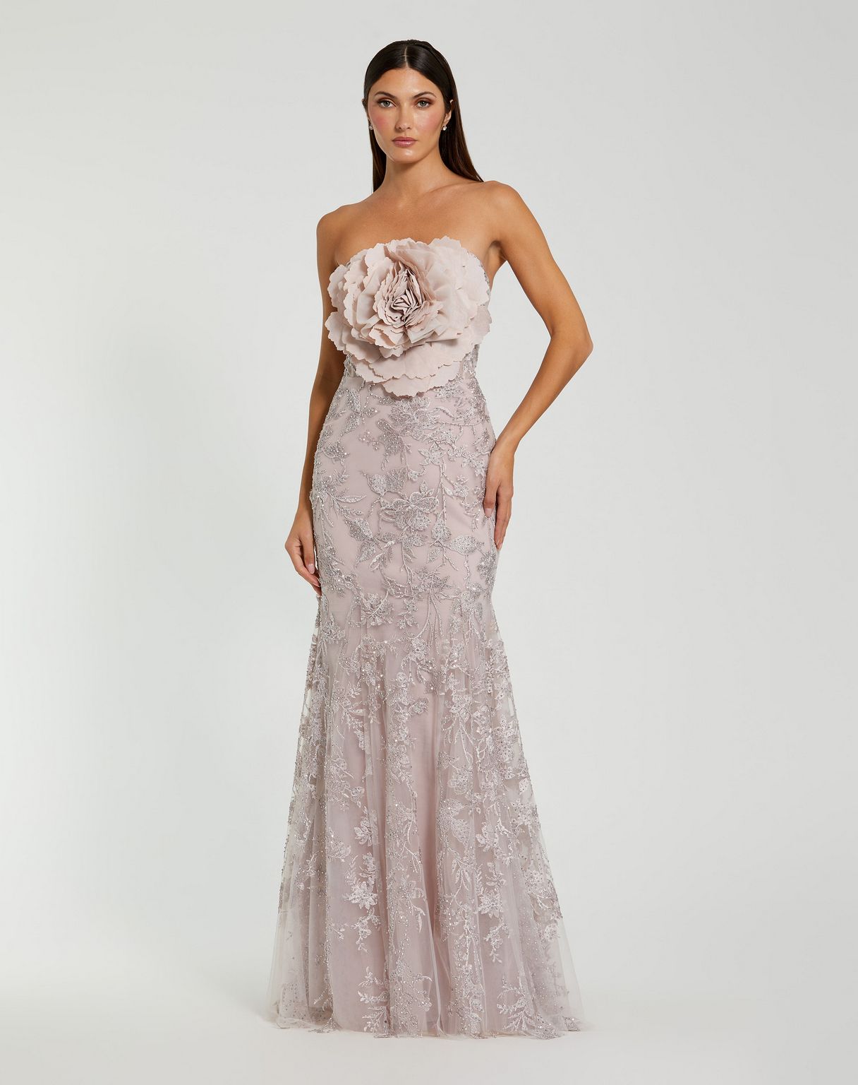 Prom Dresses Mermaid Long Formal Beaded Applique Prom Dress Mocha