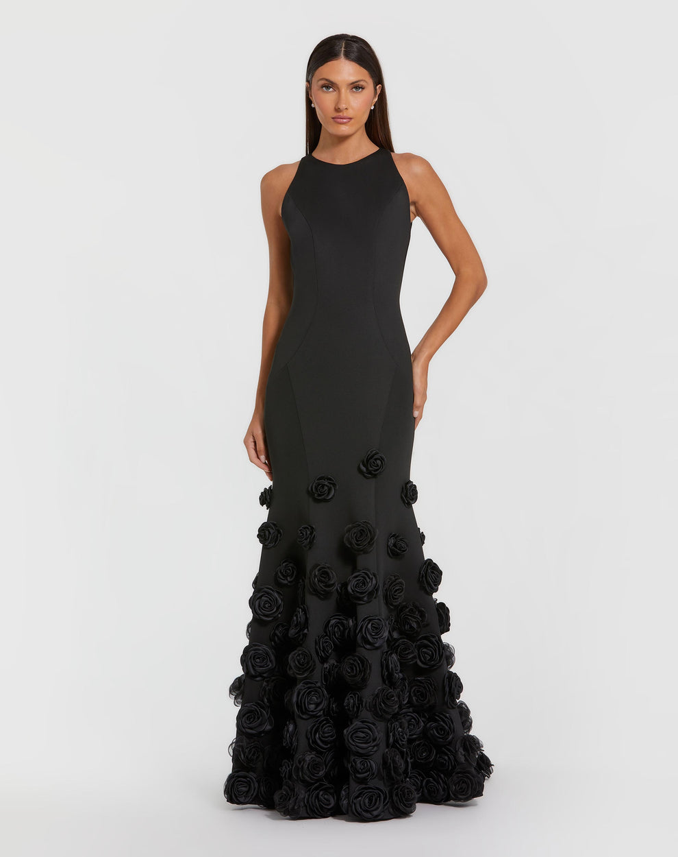 Formal Dresses 3D Floral Long Formal Mermaid Dress Black