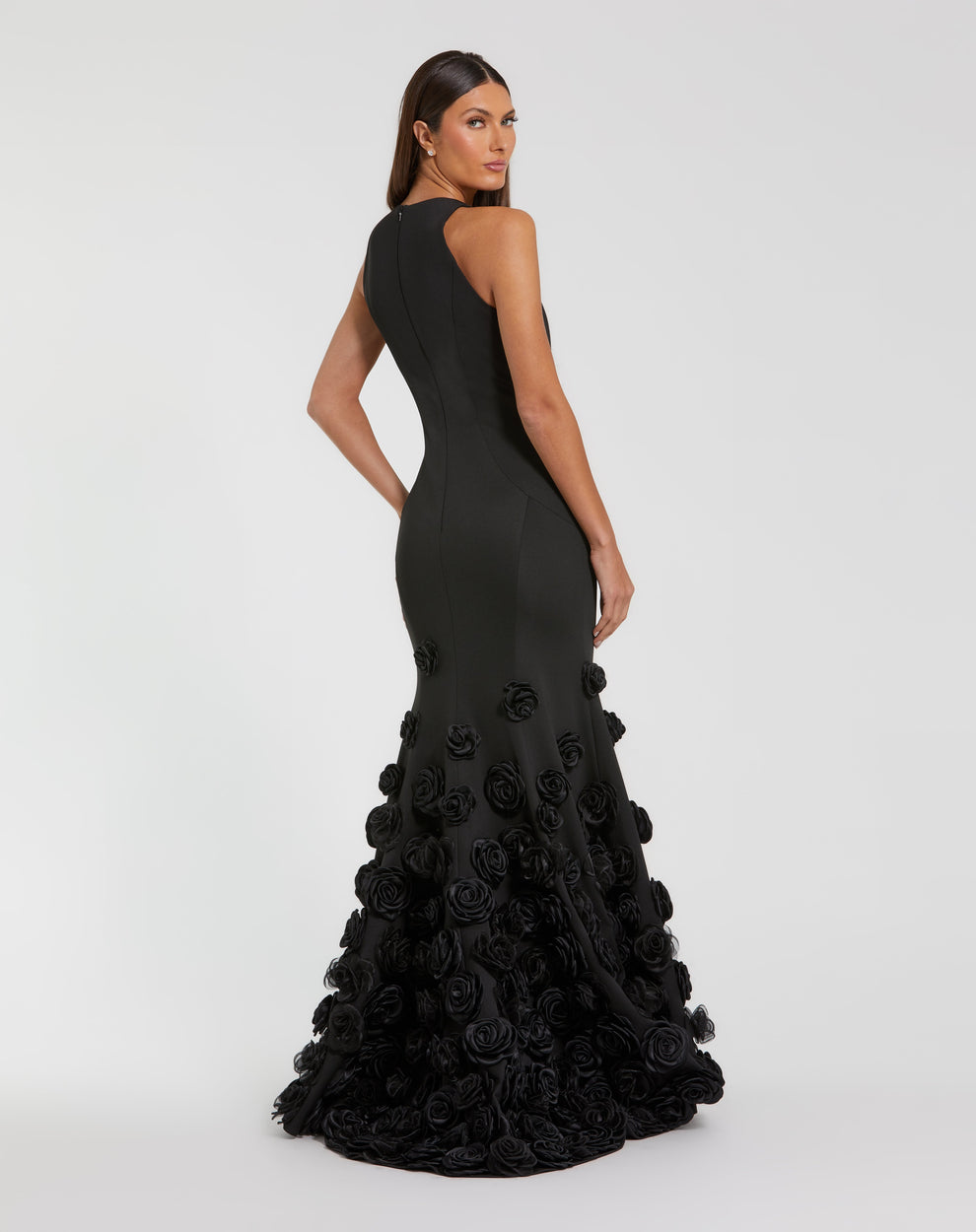 Formal Dresses 3D Floral Long Formal Mermaid Dress Black