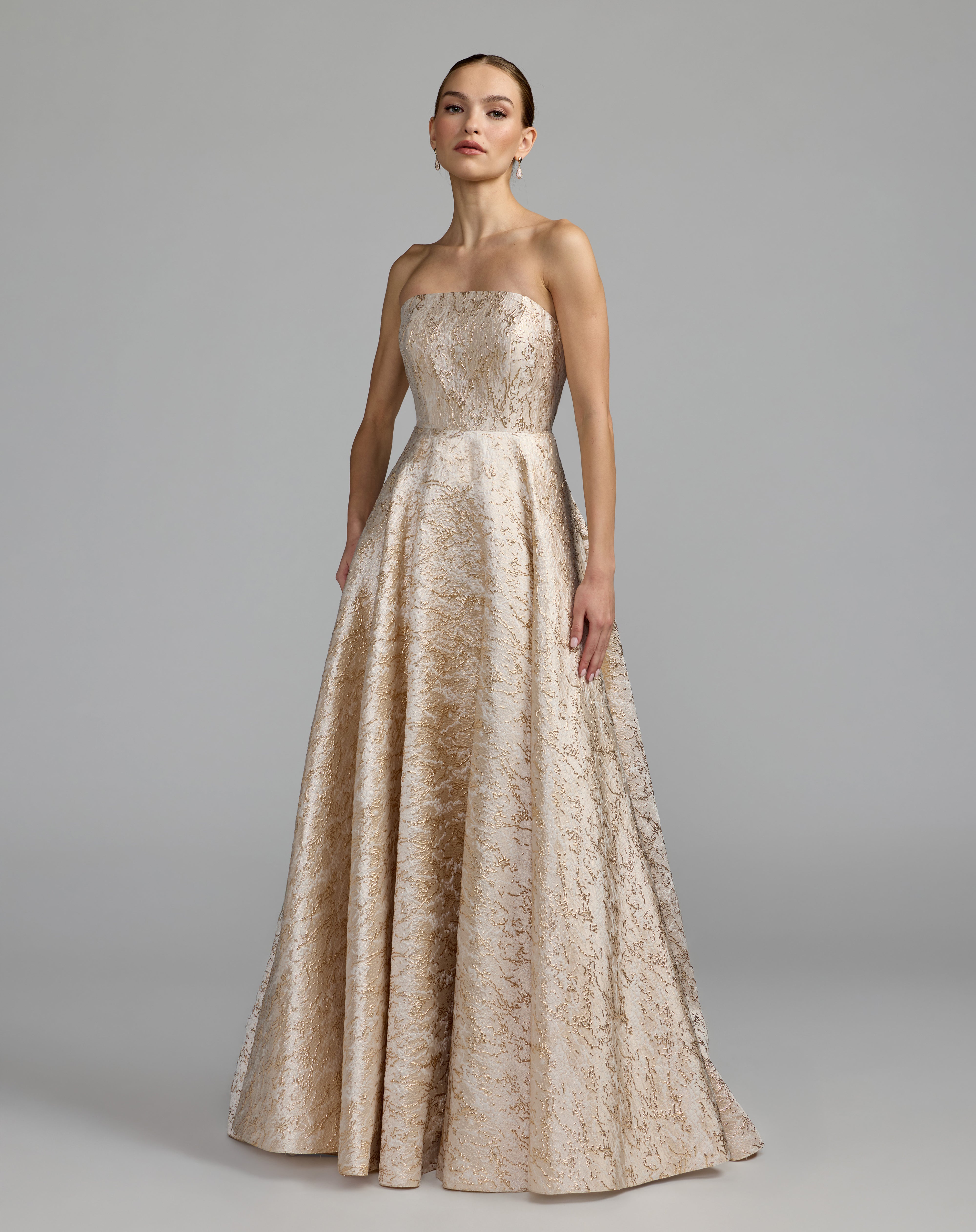 Strapless Straight Neck Floor-Length Satin Occasion Ball Gown Mac Duggal 21052