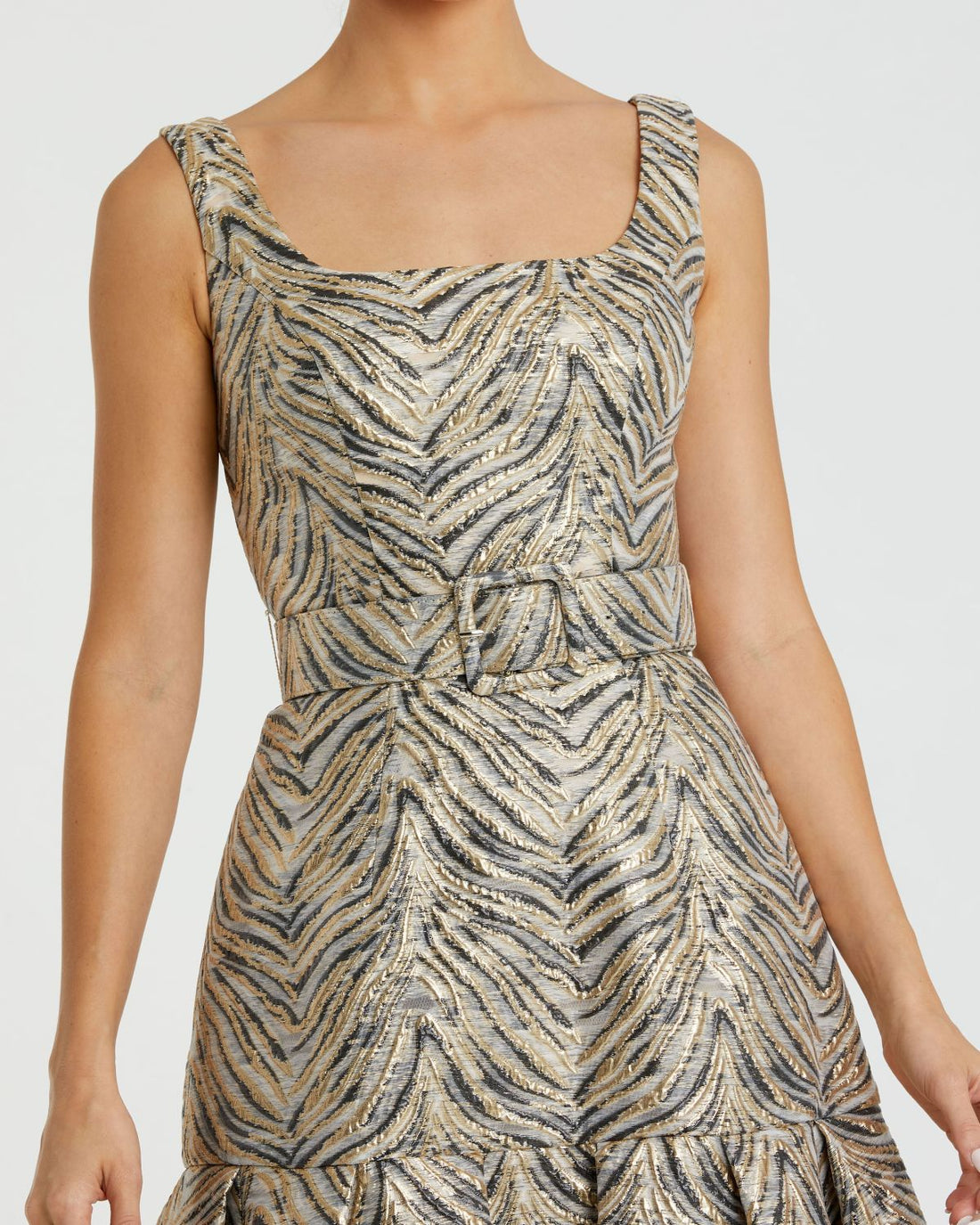 Mac Duggal 21054 Long A Line Formal Metallic Print Prom Dress
