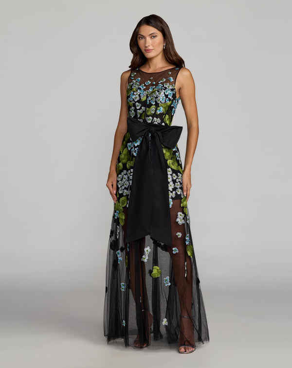 A Line Long Formal Floral Corset Prom Dress Mac Duggal 21058