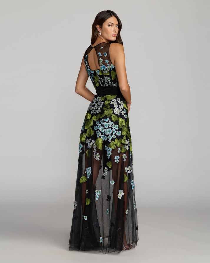 Prom Dresses A Line Long Formal Floral Corset Prom Dress Mac Duggal 21058 Blue Multi