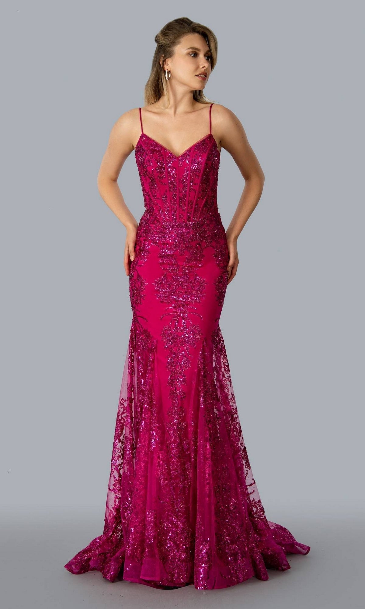 Prom Dresses Long Formal Glitter Prom Dress Fuchsia