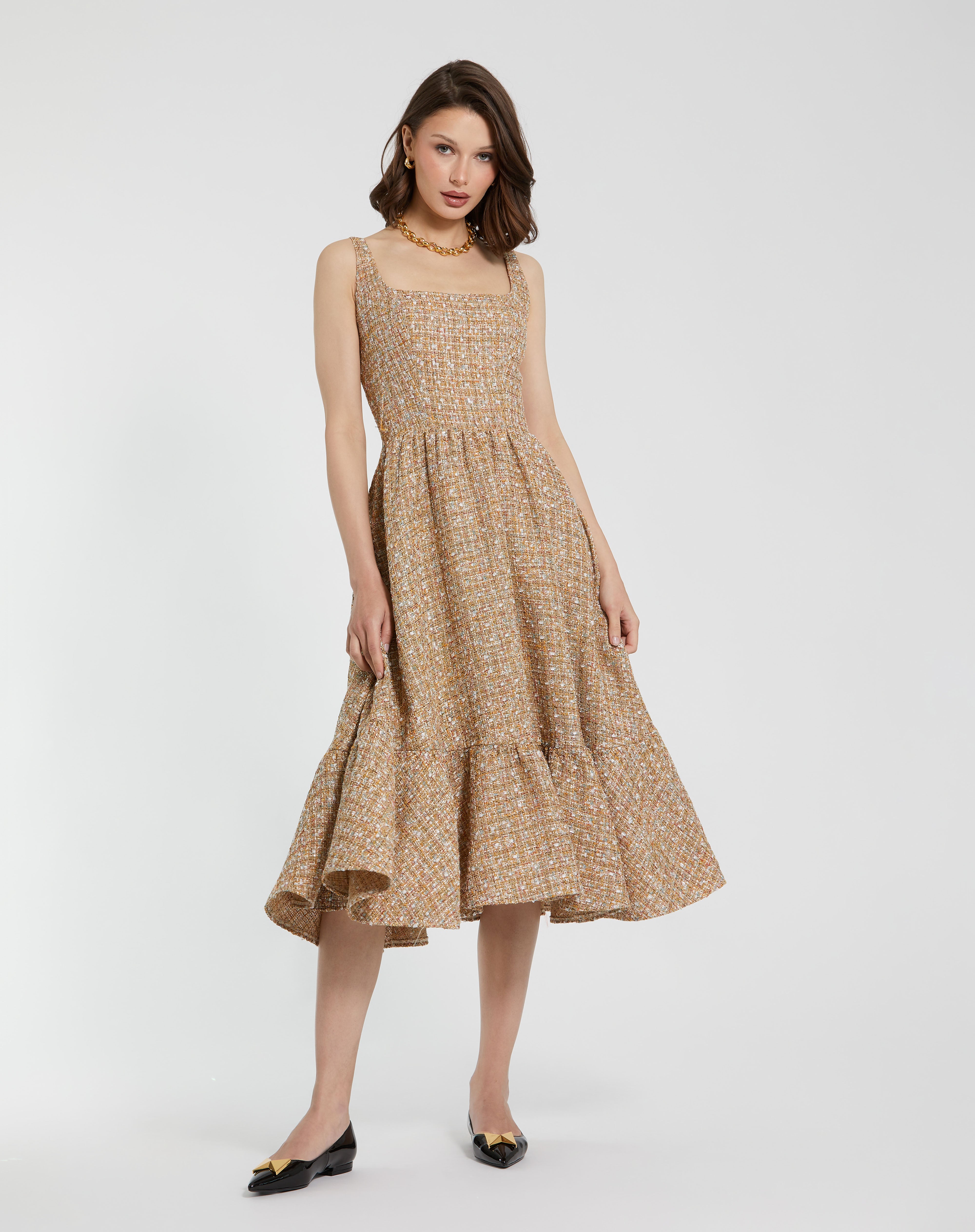 Square Midi Crepe Cocktail Fit & Flare Mac Duggal 21071