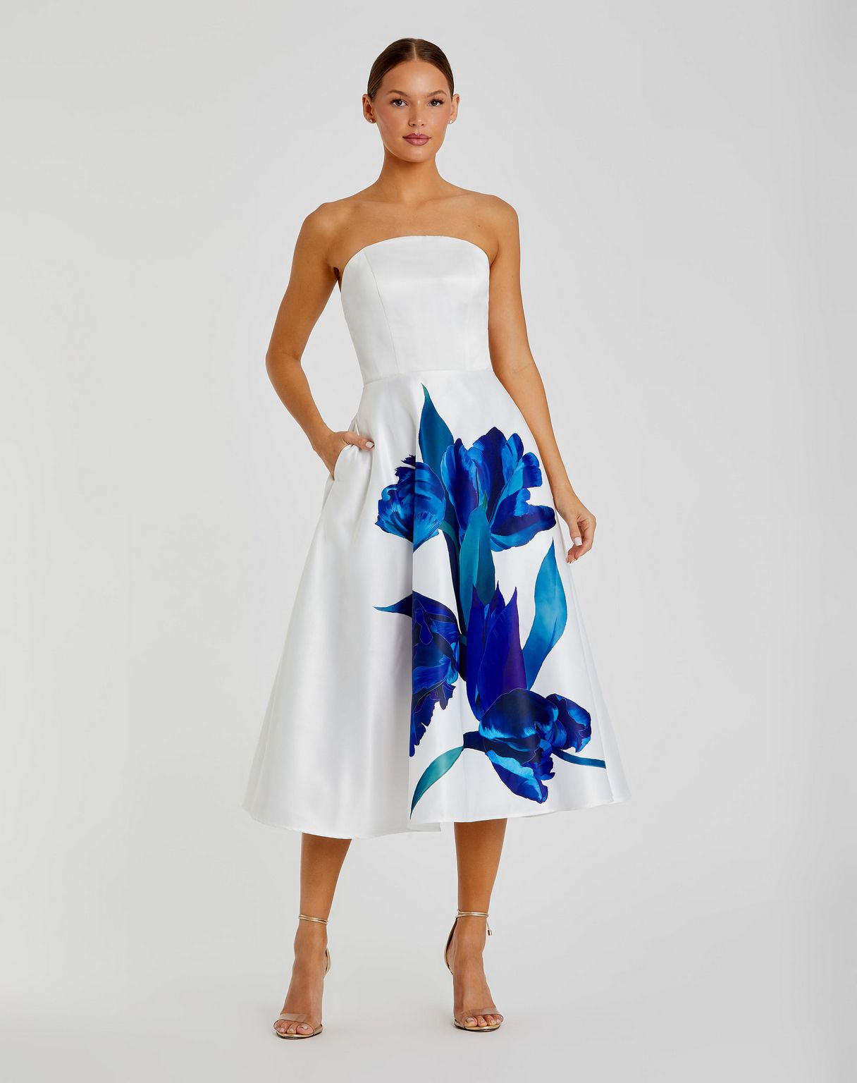 Cocktail Dresses Tea Length Print Cocktail Dress Cream Multi