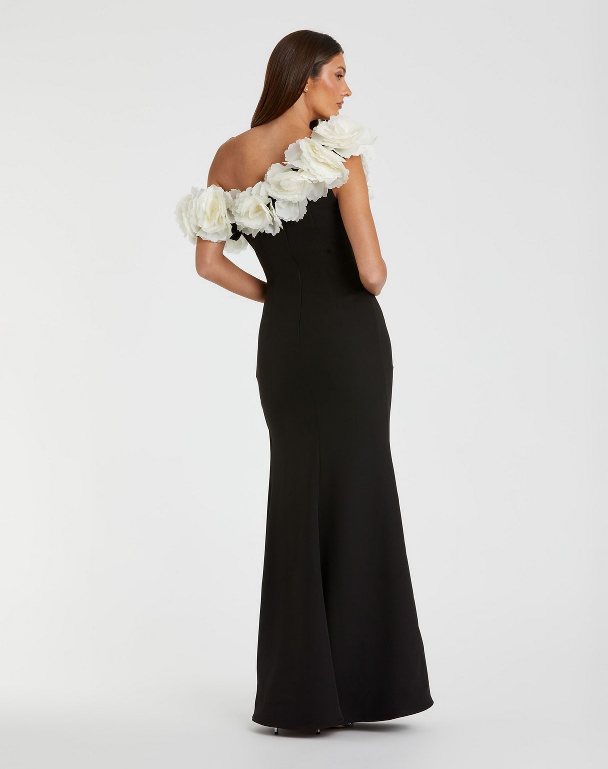 Formal Dresses Long Mermaid Fit 3D Flower Evening Formal Dress Black Cream