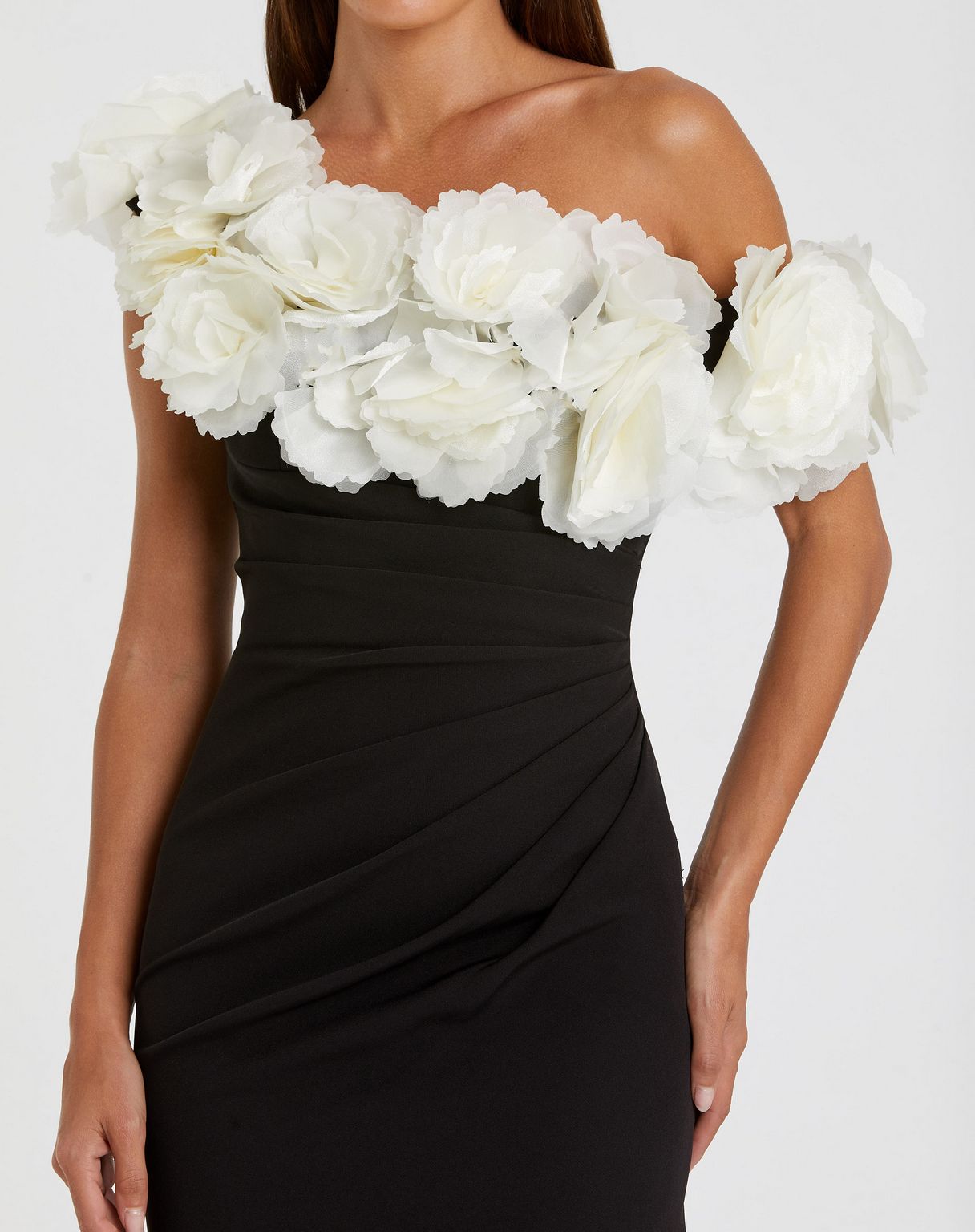 Formal Dresses Long Mermaid Fit 3D Flower Evening Formal Dress Black Cream