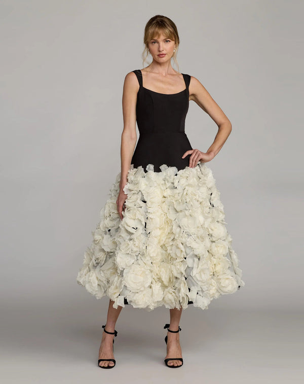 Scoop Neck Tea-Length Floral Cocktail Dress by Mac Duggal 21080