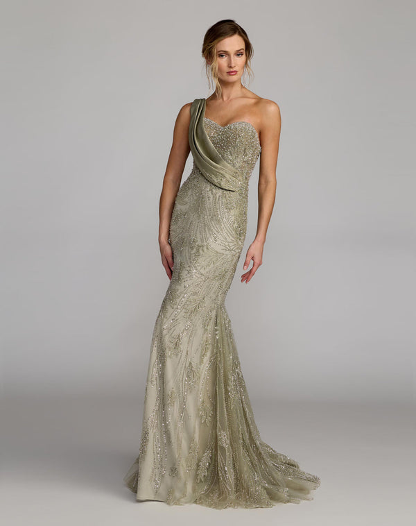 One-Shoulder Floor-Length Sequin Formal Mermaid Mac Duggal 21089