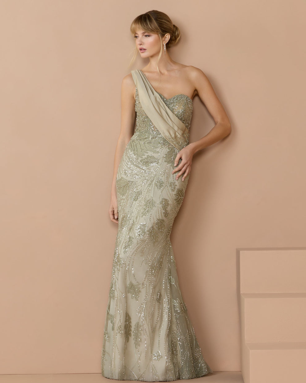 One-Shoulder Floor-Length Sequin Formal Mermaid Mac Duggal 21089