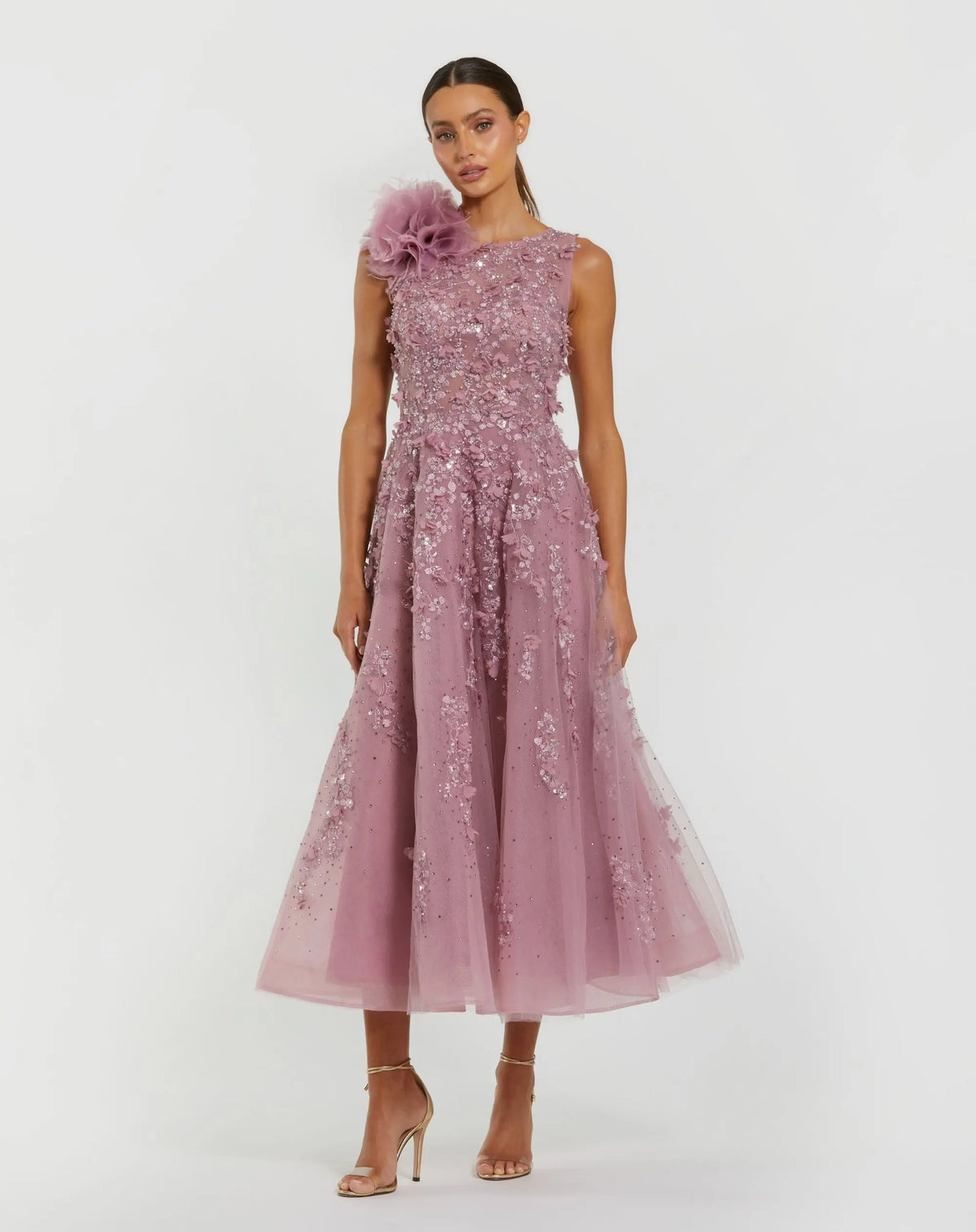 Cocktail Dresses 3D Floral Applique Midi Cocktail Dress Orchid