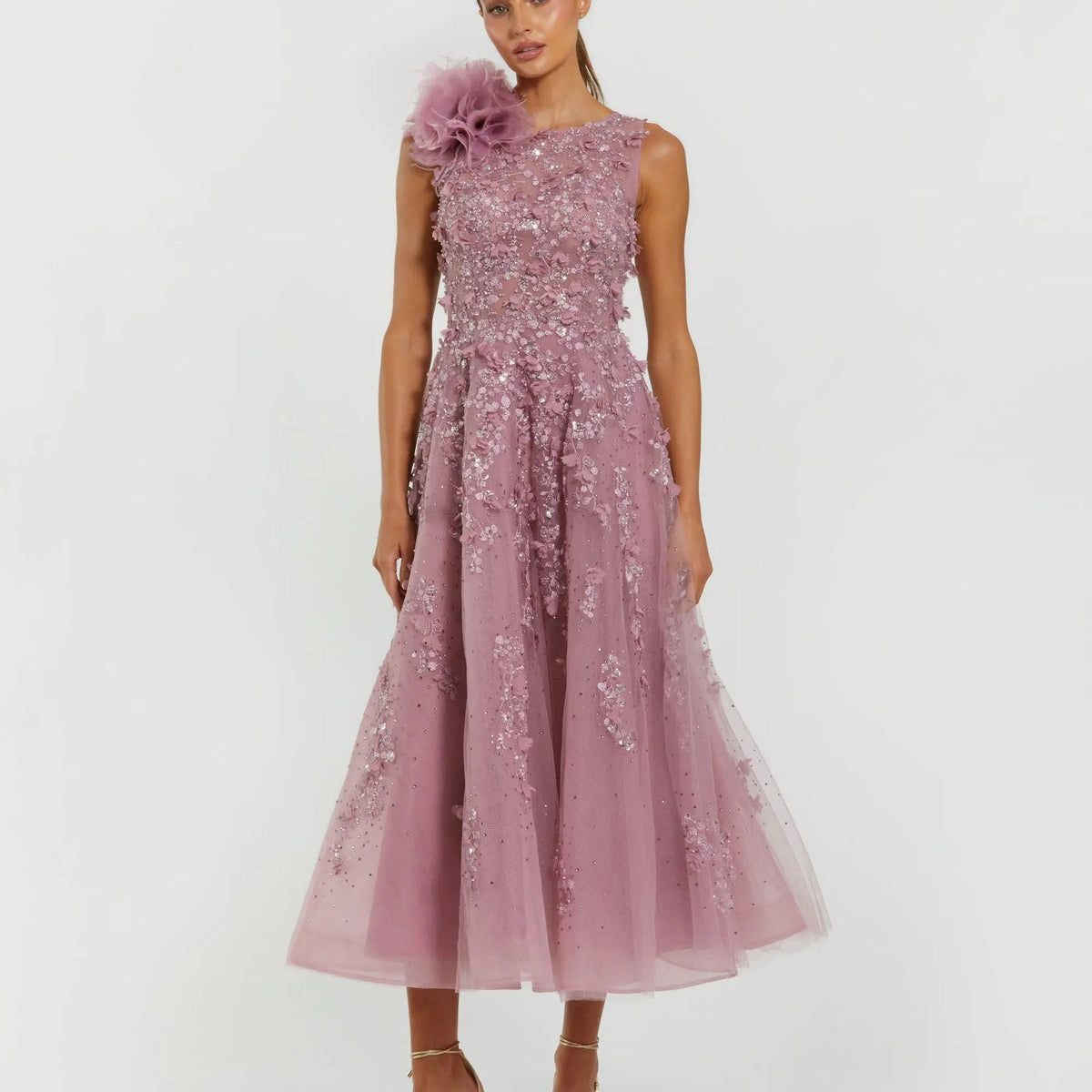 mac duggal applique midi dress Mag Duggal Sequin Floral Appliqu Midi Dress