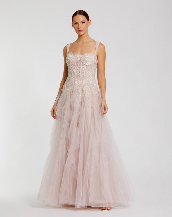 Long Sequin Ruffle Dress A Line Mac Duggal 21095
