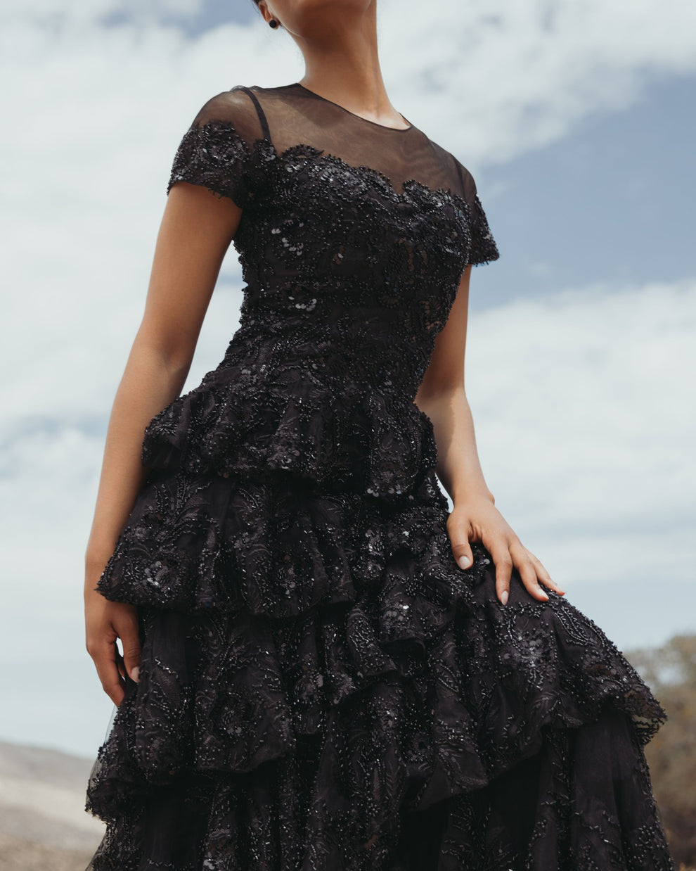 Mother of the Bride Dresses Floral Long Formal Beaded Mother of the Bride Dress Black