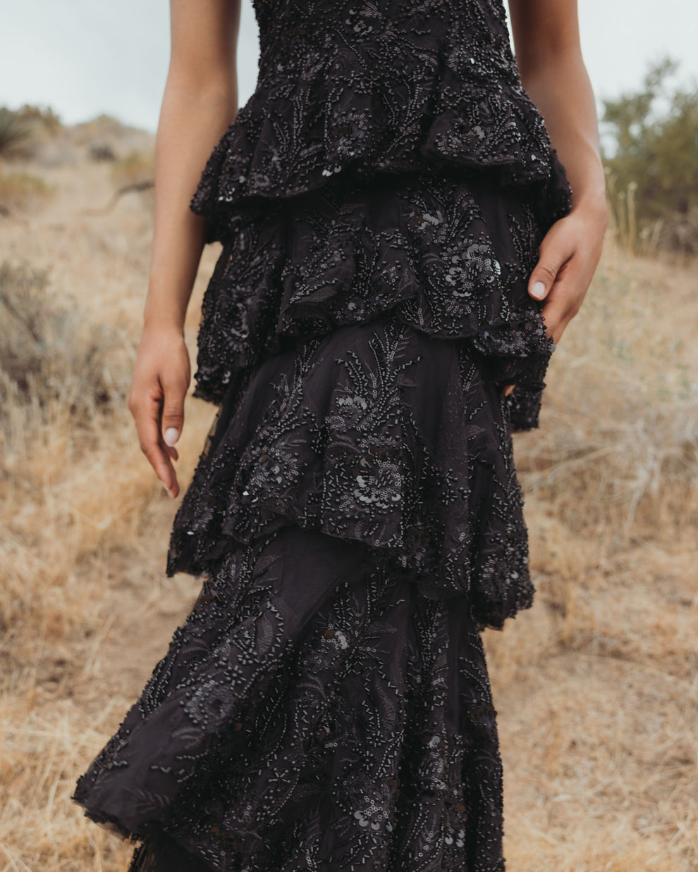 Mother of the Bride Dresses Floral Long Formal Beaded Mother of the Bride Dress Black
