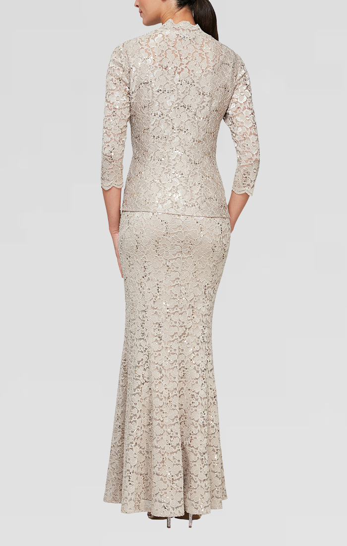 Plus Size Dresses Long Plus Size Sequin Lace Jacket Formal Dress CHAMPAGNE