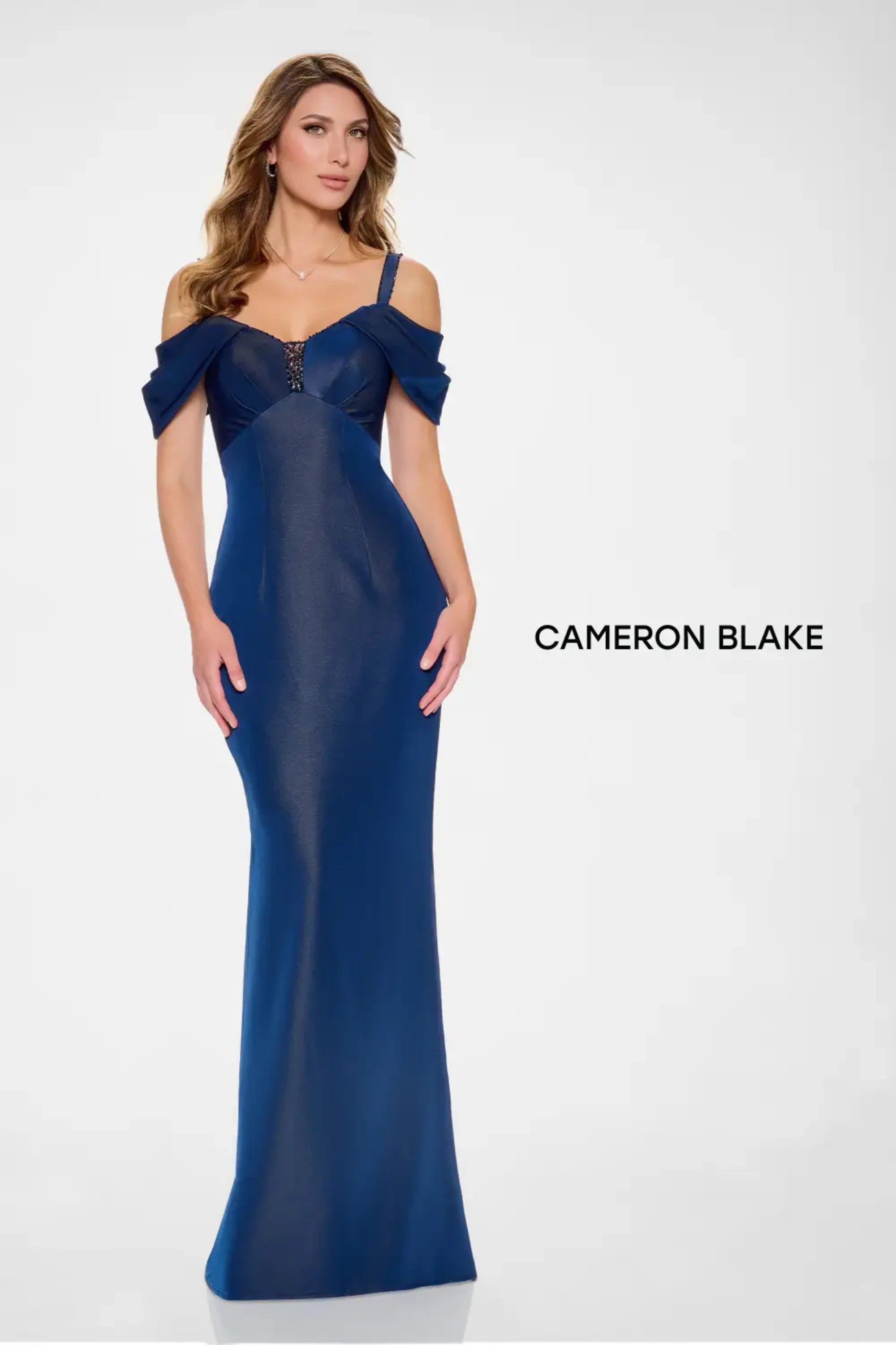 Formal Dresses Fitted Long Formal Beaded Evening Dress Navy Blue