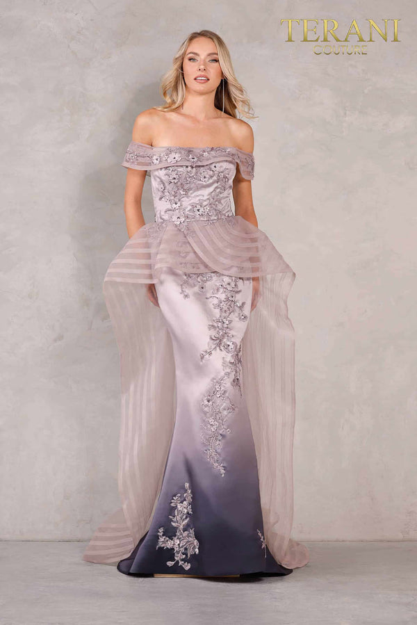 Terani Couture 2111E4746 Long Fitted Formal Sequin Peplum Evening Dress