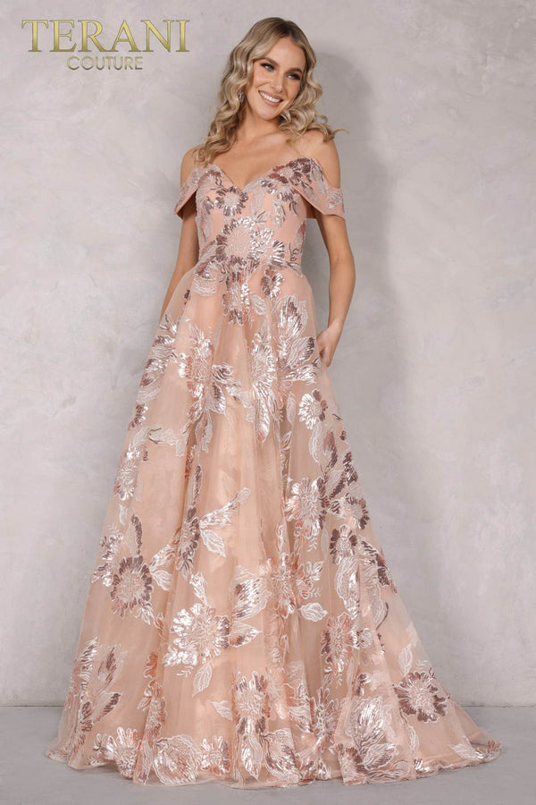 Terani Couture 2111P4104 Formal Long Ball Gown Floral Prom Dress