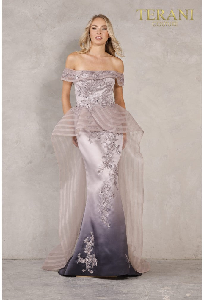 Terani Couture 2111E4746 Long Fitted Formal Sequin Peplum Evening Dress