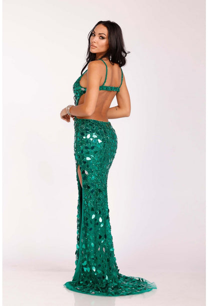 Terani Couture Long Formal Sexy Prom Dress 2111P4064 - The Dress Outlet Emerald