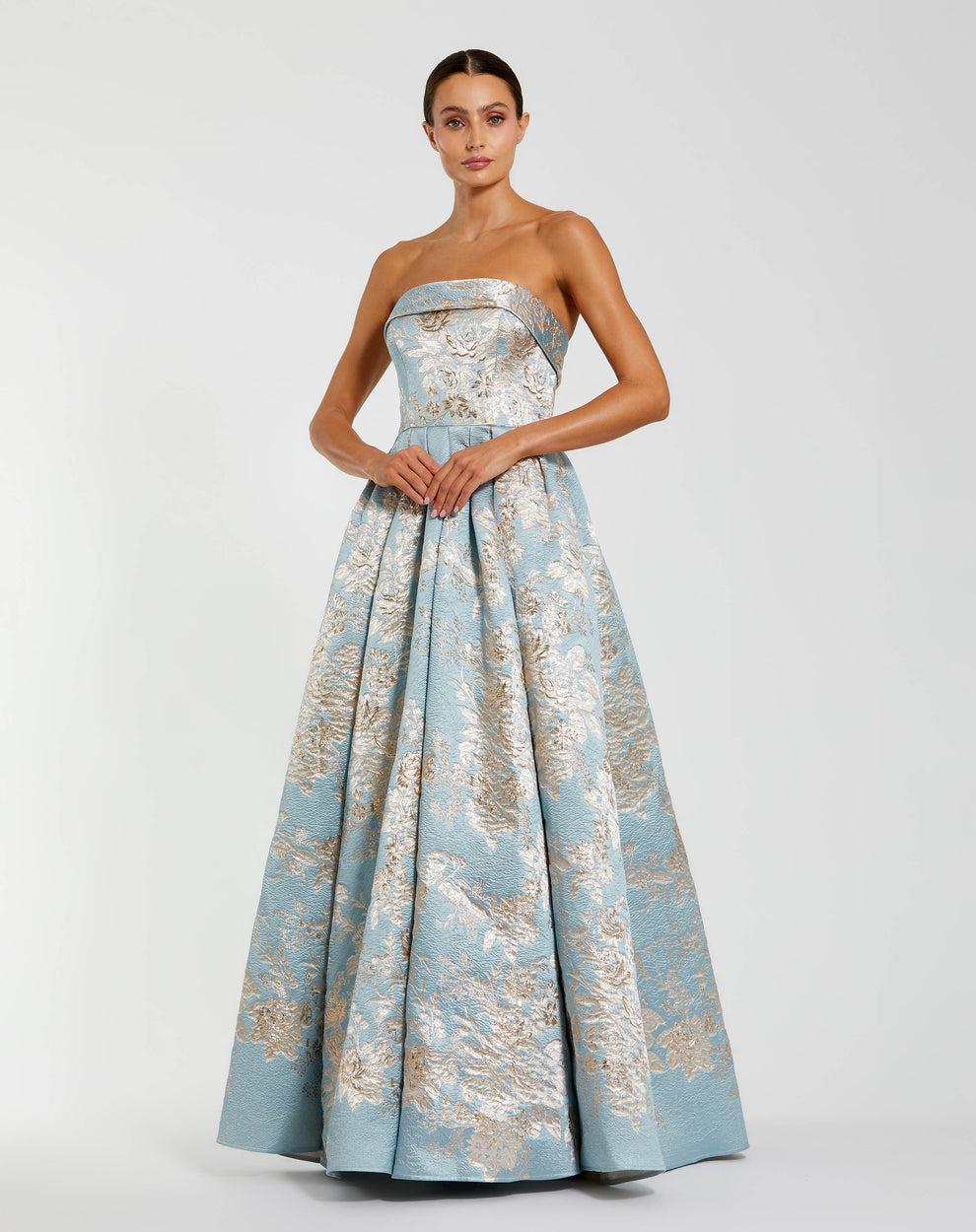 Prom Dresses Long Formal Floral Print Ball Gown Prom Dress Blue Multi