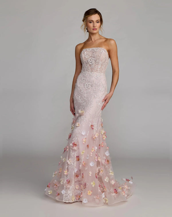 Strapless Mermaid Floral Applique Prom Dress by Mac Duggal 21147
