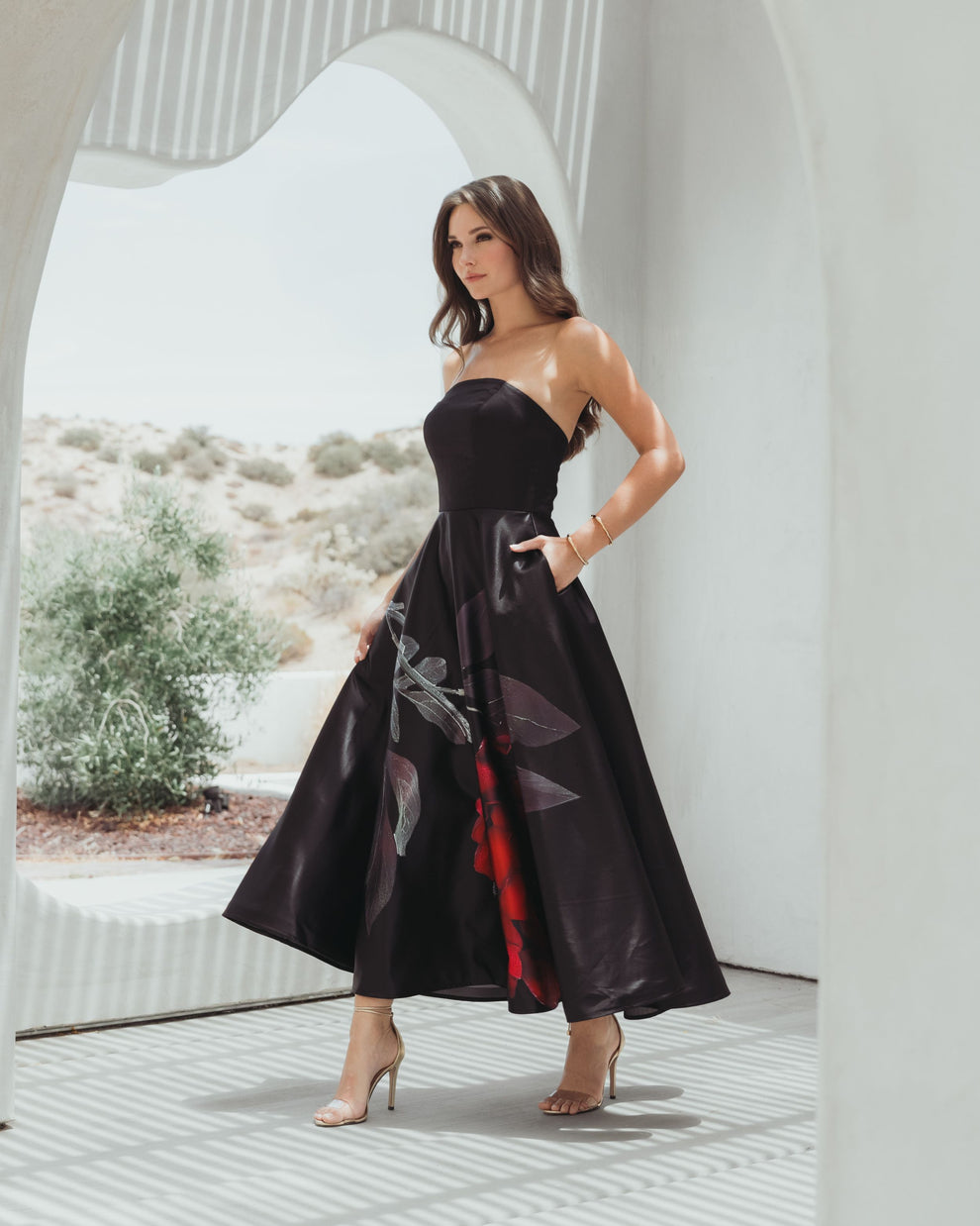 Cocktail Dresses Floral Short Fitted Cocktail Dress Black Rose