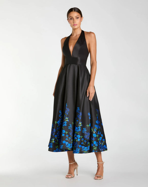 Halter Tea-Length Satin Evening A-Line Mac Duggal 21154