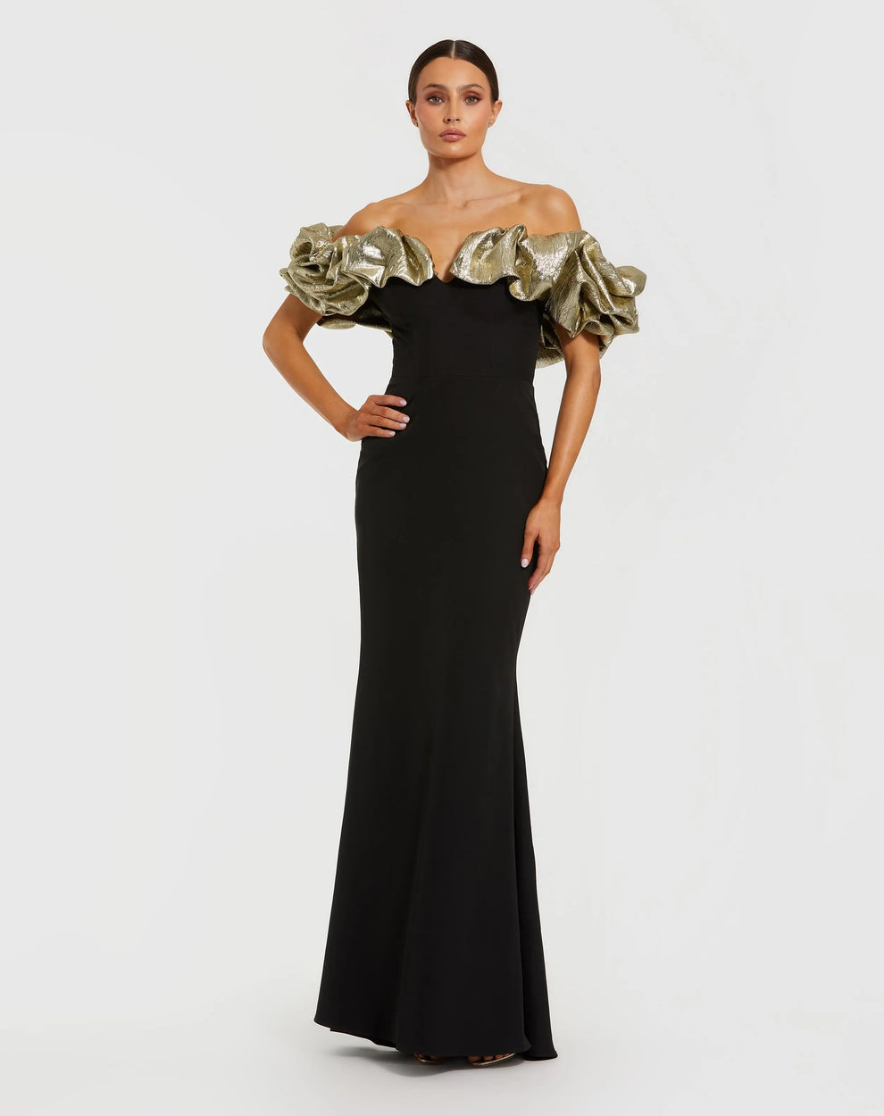 Prom Dresses Formal Long Ruffle Prom Dress Black Gold