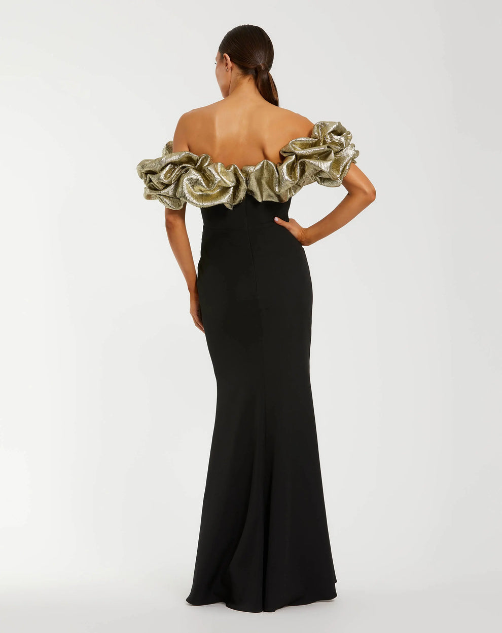 Prom Dresses Formal Long Ruffle Prom Dress Black Gold
