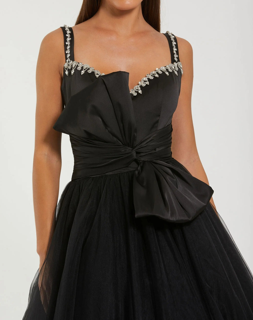 Black Sweetheart Floor-Length Tulle Formal Ball Gown with Bow Detail Mac Duggal 21161