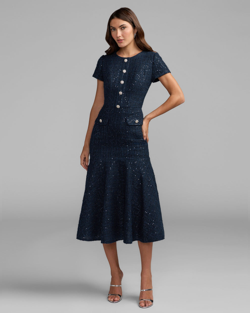 Crew High-Neck Midi Sequin Cocktail Fit & Flare Mac Duggal 21167