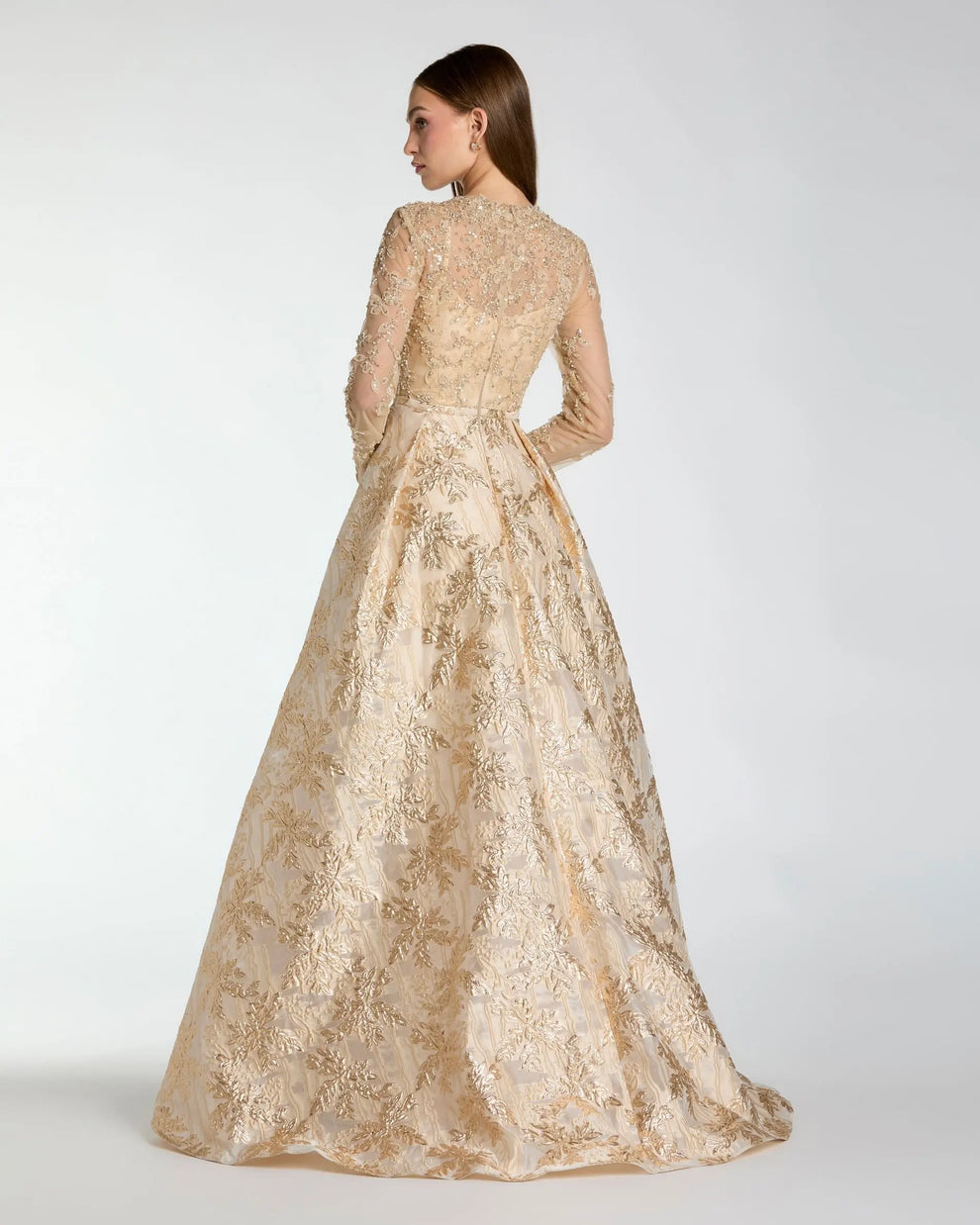 Mother of the Bride Dresses Pleated Long Sleeve Formal Beaded Ball Gown Mother of the Bride Dress Mac Duggal 21181 Light Gold