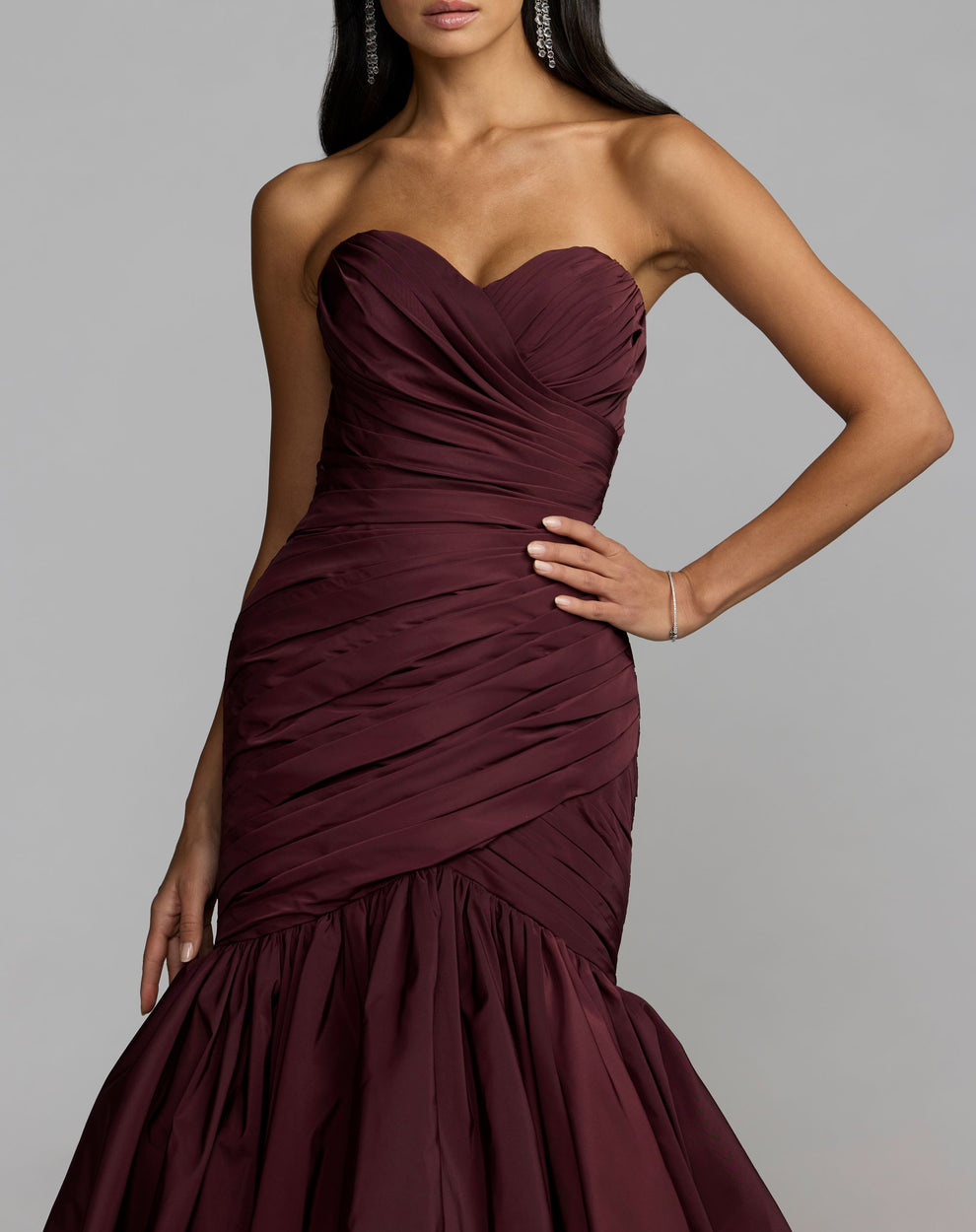 Strapless Curved Neck Floor-Length Satin Prom Mermaid Mac Duggal 21185