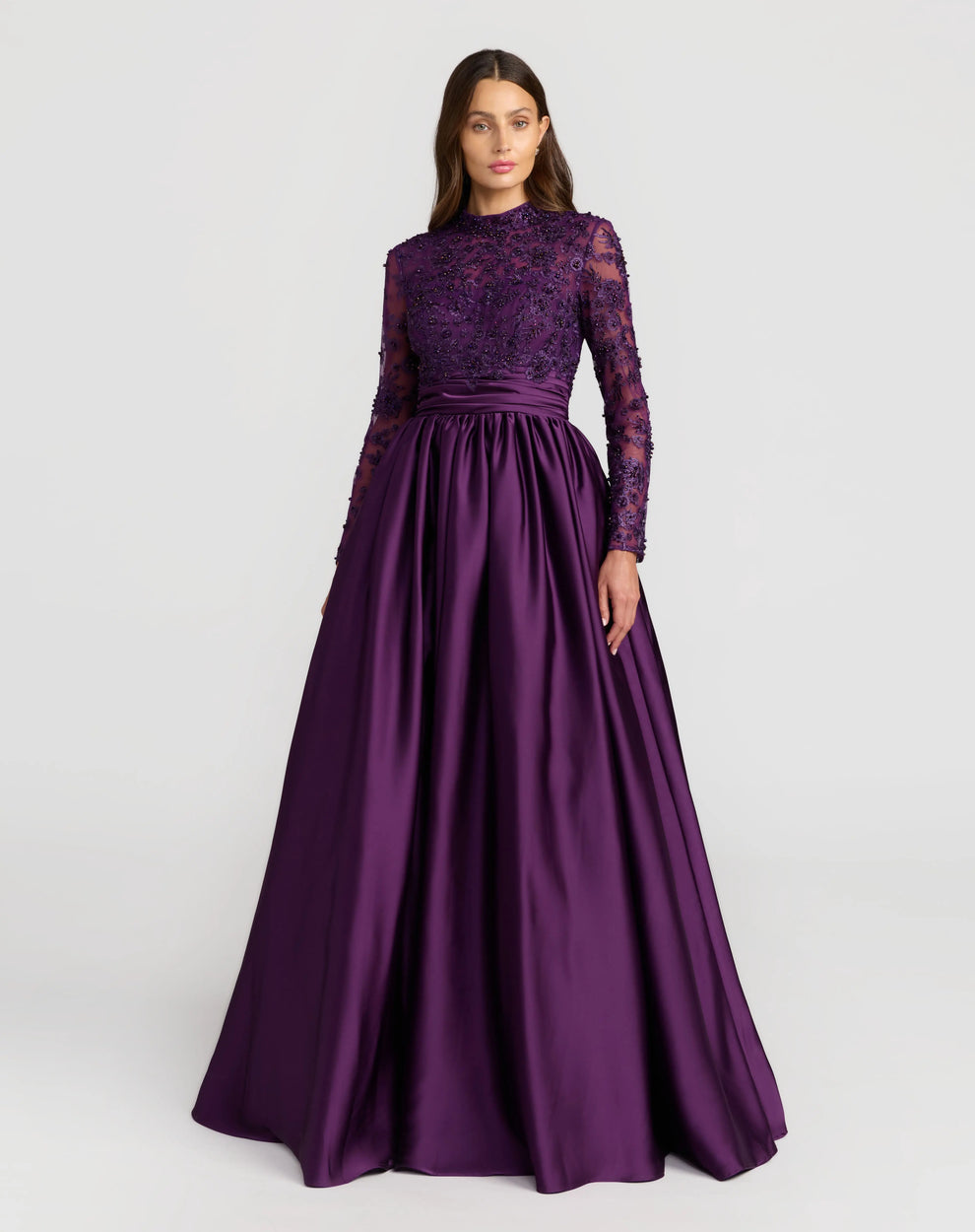 Mother of the Bride Dresses Floral Long Formal Ball Gown Mother of the Bride Dress Mac Duggal 21189 Aubergine